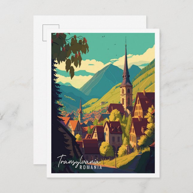 Transylvania Romania vintage travel illustration Postcard (Front/Back)
