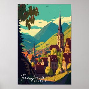 Transylvania Romania vintage travel illustration Poster