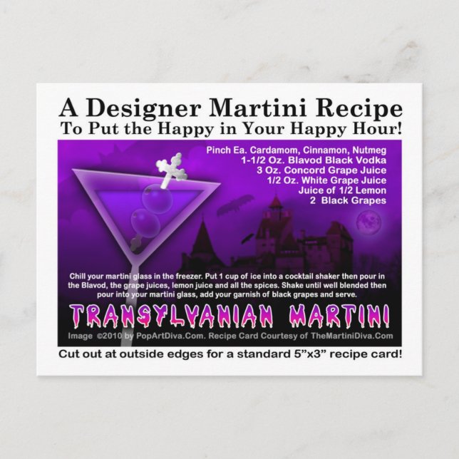 Transylvanian Halloween Martini Recipe Postcard (Front)