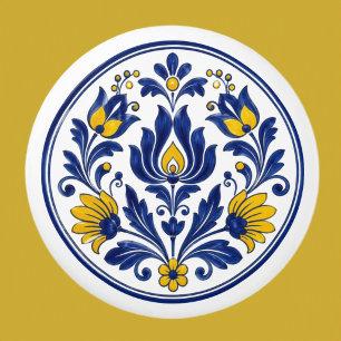 Transylvanian Korond Blue Yellow Folk Ceramic Knob