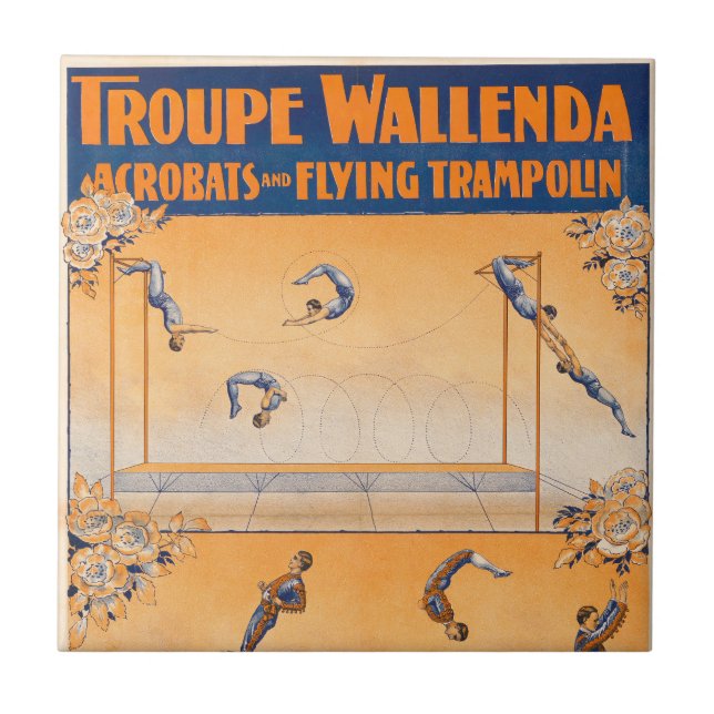 Trapeze, Acrobats And Flying Trampolin Ceramic Tile (Front)