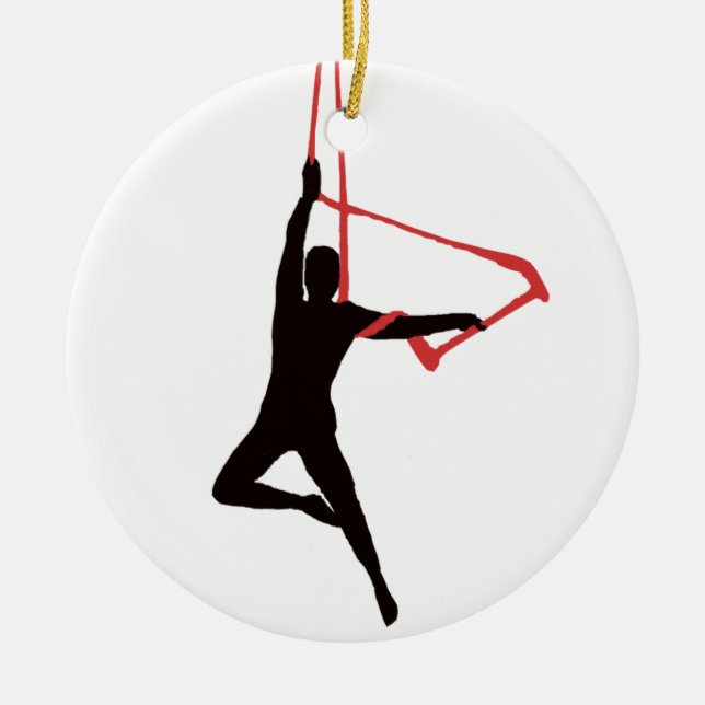 Trapeze Swing Aerialists Ceramic Tree Decoration (Front)