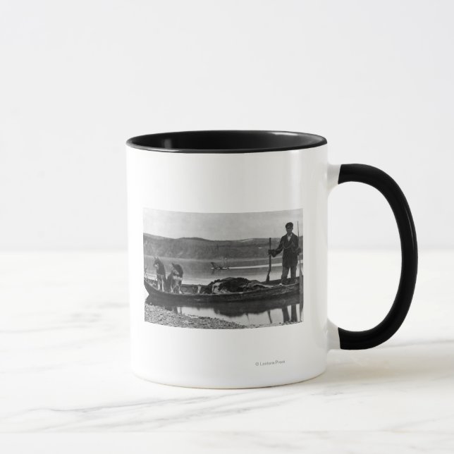Trapper in Canoe with Hides and Dogs Alaska Mug (Right)