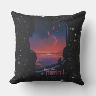 TRAPPIST-1 System Planet 1e retro space tourism ad Cushion