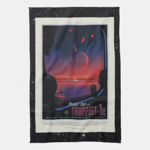 TRAPPIST-1 System Planet 1e retro space tourism ad Tea Towel