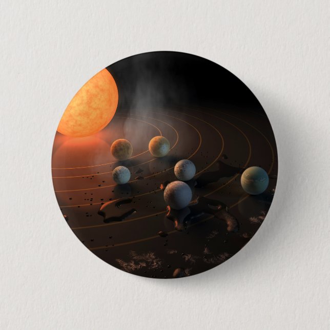Trappist-1's Seven Planets In Orbit Around Star. 6 Cm Round Badge (Front)