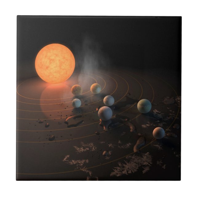 Trappist-1's Seven Planets In Orbit Around Star. Ceramic Tile (Front)