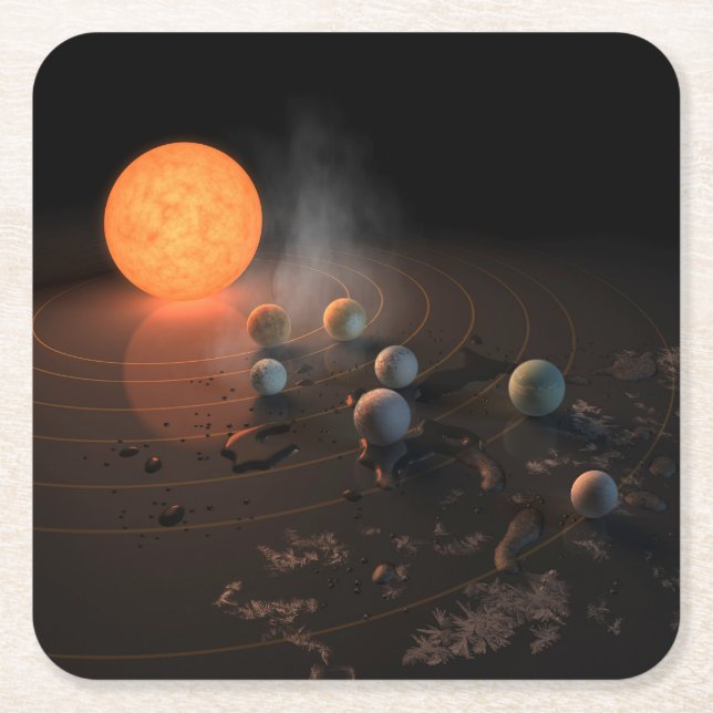 Trappist-1's Seven Planets In Orbit Around Star. Square Paper Coaster (Front)