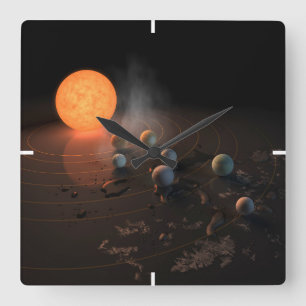 Trappist-1's Seven Planets In Orbit Around Star. Square Wall Clock