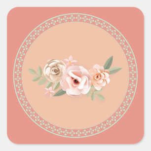 Traquility, beautiful pastel floral design, square sticker