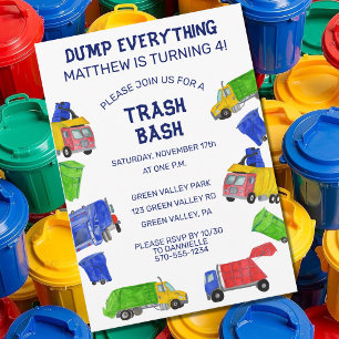 Trash Bash Garbage Trucks Boys Birthday Party Invitation