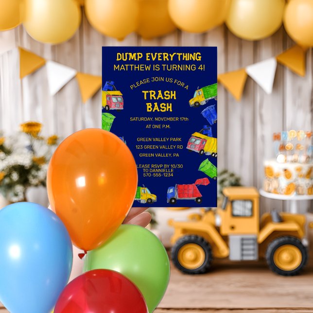 Trash Bash Garbage Trucks Boys Birthday Party Invitation (Creator Uploaded)