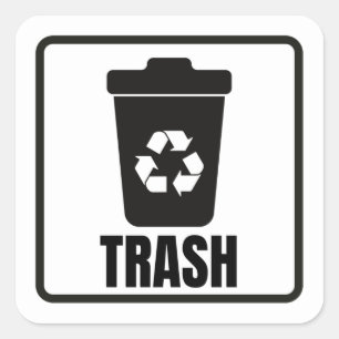 Trash Can black Classic  Square Sticker
