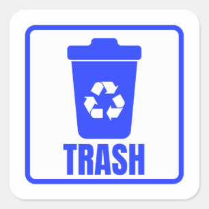 Trash Can blue Classic  Square Sticker