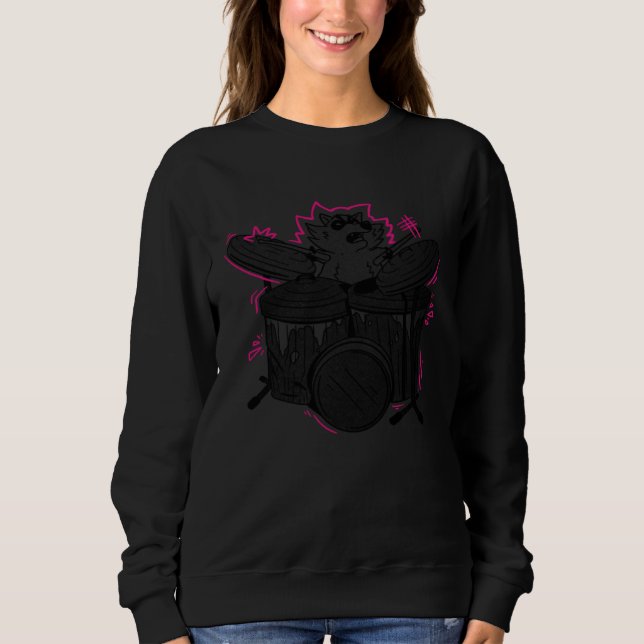Trash garbage racoon drummer drumming music sweatshirt (Front)