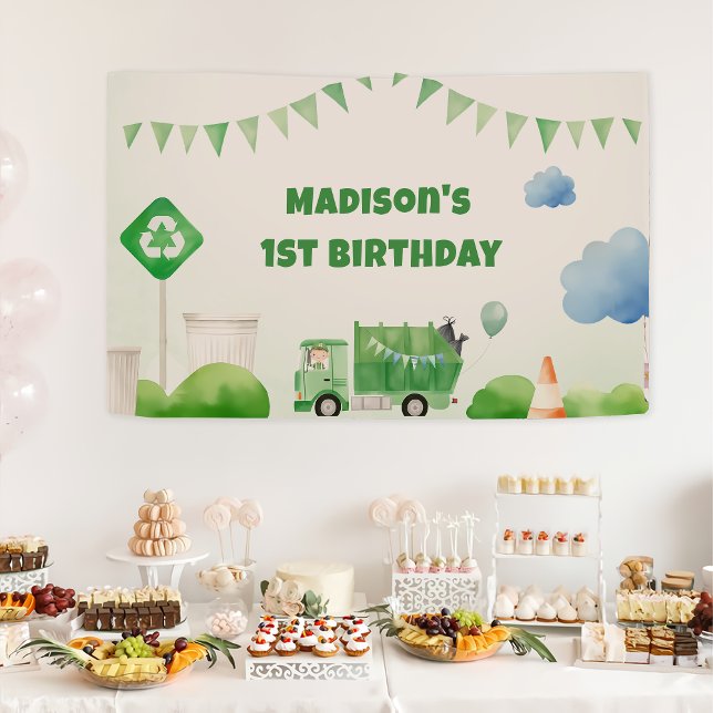 Trash Garbage Truck 1st Birthday Party  Banner (Creator Uploaded)