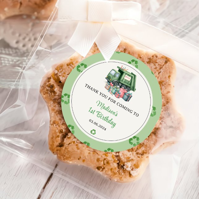 Trash Garbage Truck 1st Birthday Party Classic Round Sticker (Creator Uploaded)