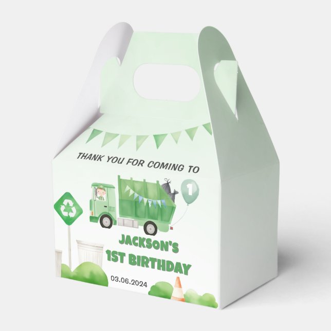 Trash Garbage Truck 1st Birthday Party Favour Box (Front Side)