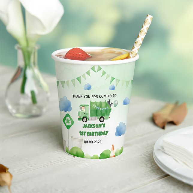 Trash Garbage Truck 1st Birthday Party Paper Cups (Creator Uploaded)