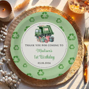 Trash Garbage Truck 1st Birthday Party Paper Plate