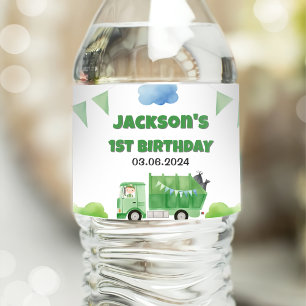 Trash Garbage Truck 1st Birthday Party  Water Bottle Label