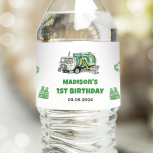 Trash Garbage Truck 1st Birthday Party Water Bottle Label