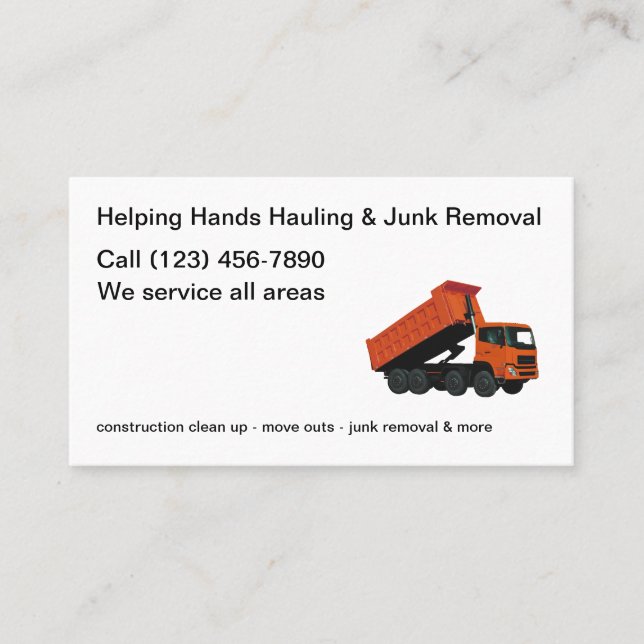 Trash Hauling And Junk Removal Simple Business Card (Front)