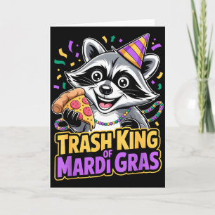 Trash King Racoon Mardi Gras Pizza Party Funny Ca Card