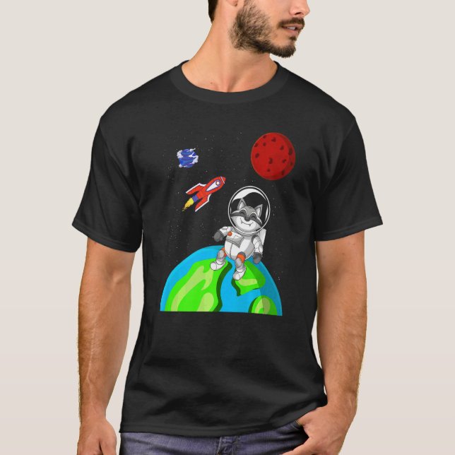 Trash Panda Animal Outer Space Rocket Astronaut Ra T-Shirt (Front)