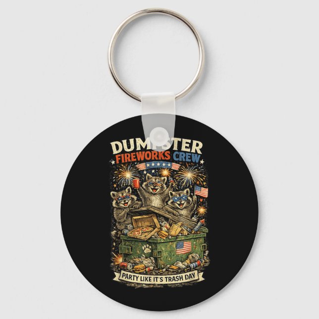 Trash Panda Dumpster Fireworks Crew July 4th Party Key Ring (Front)