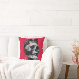 Trash Polka Crown Skull Red Black Grunge Throw Cushion
