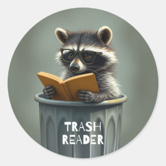 Trash Reader  racoon reading book Classic Round Sticker
