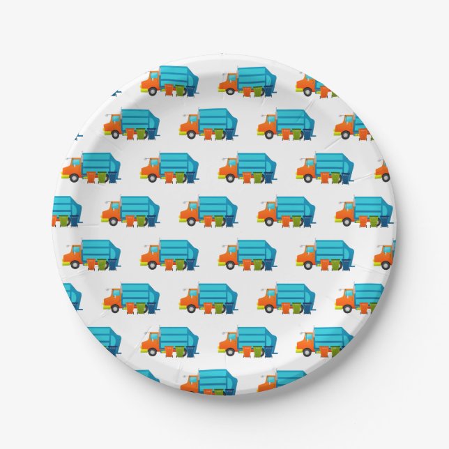 Trash Truck and Garbage Cans Kids Party Paper Plate (Front)