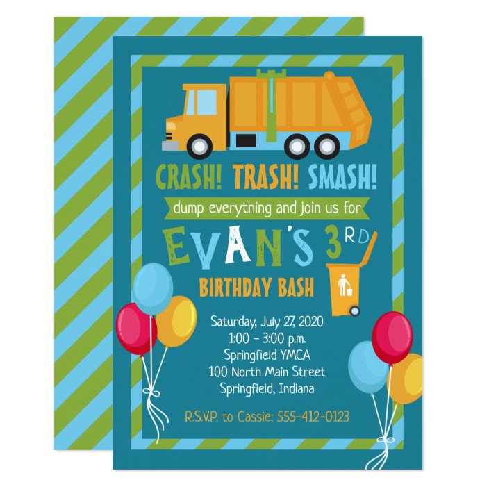 Trash Truck Birthday Invitation | Zazzle.com.au