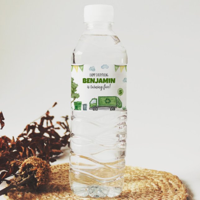 Trash Truck Birthday Water Bottle Label  (Creator Uploaded)