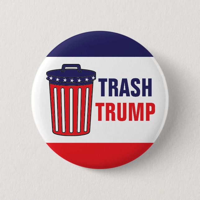 Trash Trump Red, White, & Blue Waste Can Political 6 Cm Round Badge (Front)