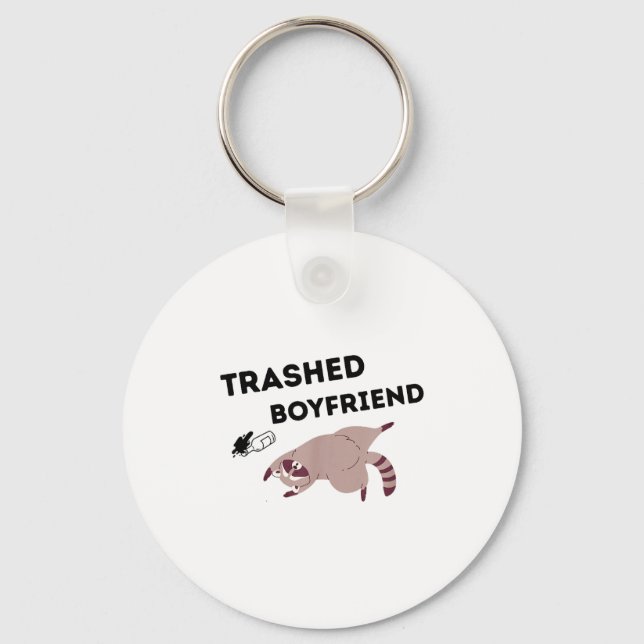 Trashed Boyfriend, Funny Trashed Panda Couples Pre Key Ring (Front)