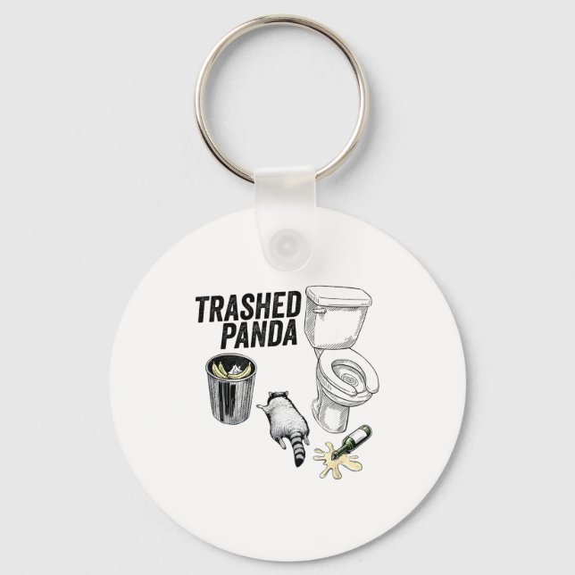 Trashed Panda, Funny Drunk Racoon, Trash Panda Hu Key Ring (Front)