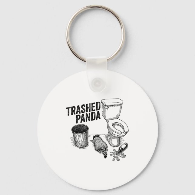 Trashed Panda, Funny Drunk Racoon, Trash Panda Hu Key Ring (Front)
