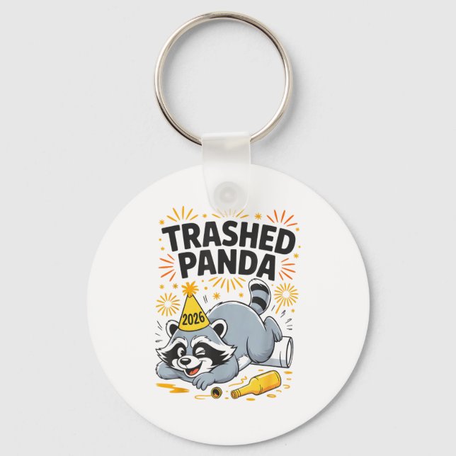 Trashed Panda New Year 2026 Funny Drunk Raccoon  Key Ring (Front)