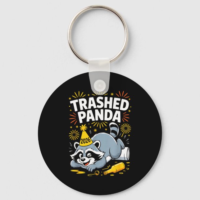 Trashed Panda New Year 2026 Funny Raccoon Design  Key Ring (Front)