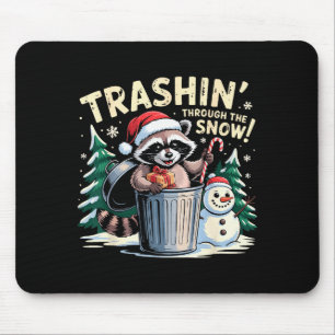 Trashin Through The Snow Christmas Funny Raccoon H Mouse Pad