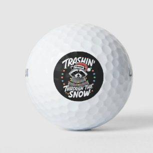 Trashing Through the Snow Funny Racoon Christmas Golf Balls