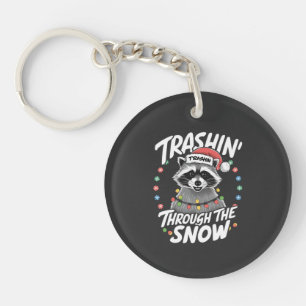 Trashing Through the Snow Funny Racoon Christmas Key Ring