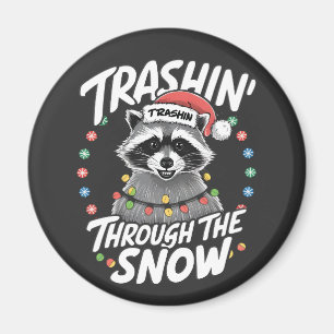Trashing Through the Snow Funny Racoon Christmas Magnet