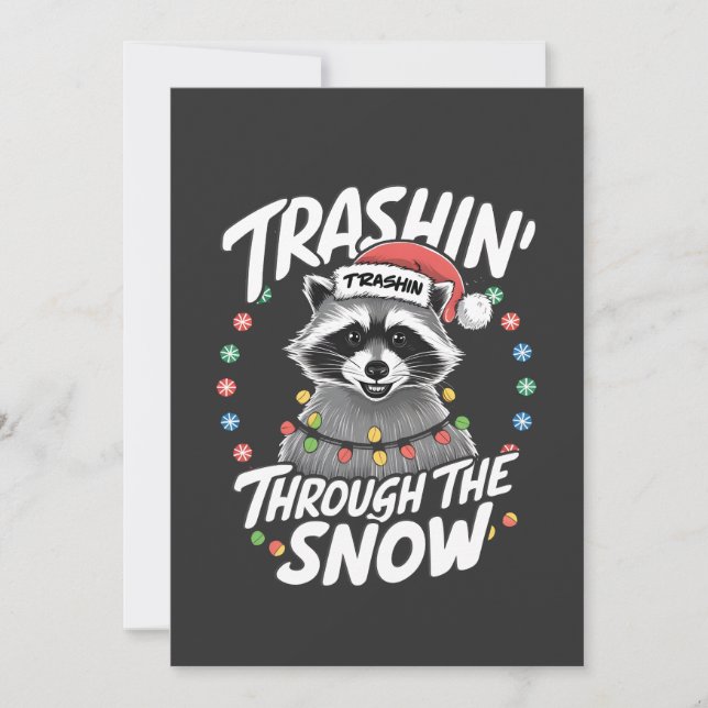 Trashing Through the Snow Funny Racoon Christmas Thank You Card (Front)