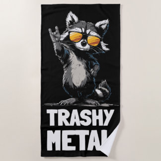 Trashy Metal Raccoon – Rock Hand Sign Illustration Beach Towel