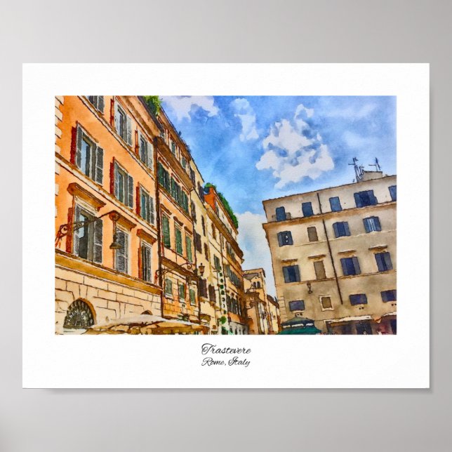 Trastevere Rome, Italy Watercolor Poster (Front)