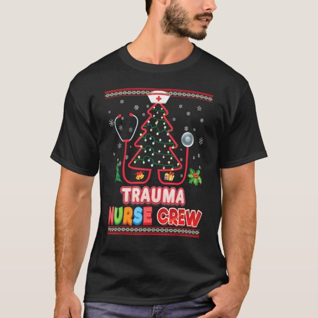 Trauma Nurse Crew Christmas Tree Stethoscope Sweat T-Shirt (Front)