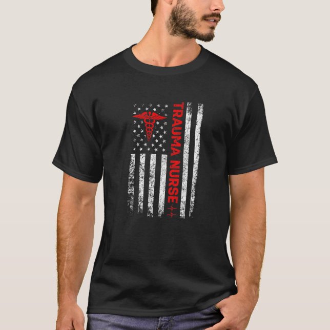 Trauma Nurse Retro American Flag Patriotic Registe T-Shirt (Front)